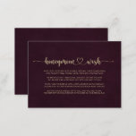 Gold Burgundy Calligraphy Honeymoon Wish Begleitkarte<br><div class="desc">Diese goldbordeauxfarbene Wunschzettel ist perfekt für eine rustikale Hochzeit. Das Design besticht durch einen wunderschönen Schriftart mit Goldkalligraphie im Hintergrund.</div>