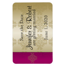 Gold Burgundy Damask Posh Wedding Save the Date