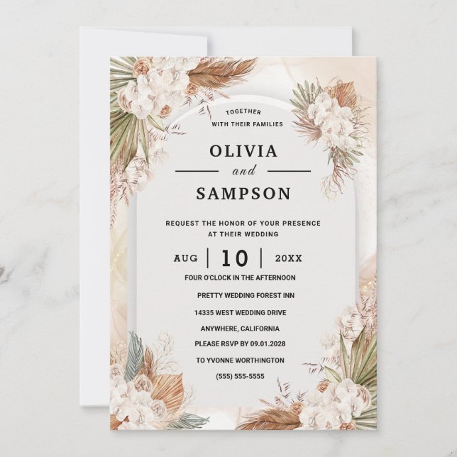 Gold Burgundy Gold Blush Pink Wedding Einladung (Vorderseite)