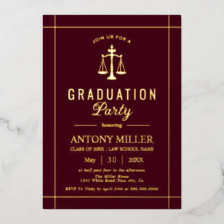Gold burgundy law school graduation Class Of 2026  Folieneinladung