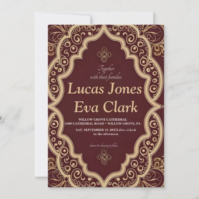 Gold Burgundy Mehendi Henna Indian Wedding Invitat Einladung (Vorderseite)