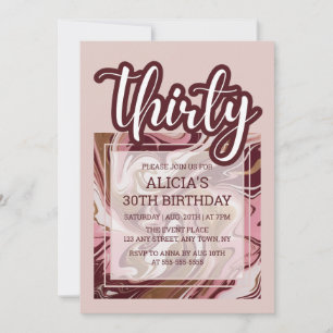 Gold Burgundy Pink Marble Fluid 30. Geburtstag Einladung