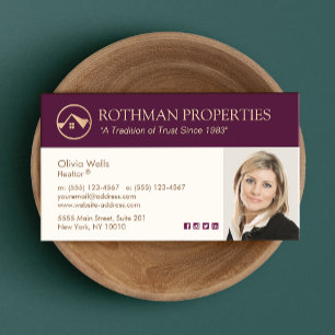 Gold Burgundy Real Anwesen Agent Foto Visitenkarte
