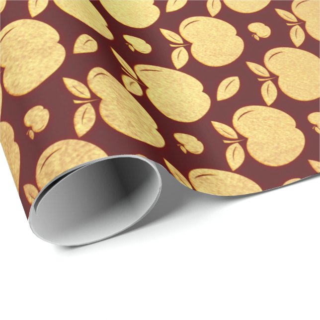 Gold Burgundy Red Wine Metallic Apple Bordeaux Geschenkpapier (Rolleneckpunkt)