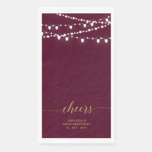 Gold Burgundy String Lights Lettering Cheers Serviette