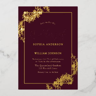 Gold Burgundy Vintage Rahmen Wedding Real Folieneinladung