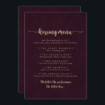 Gold Burgundy Wedding Kissing Menu Game Card<br><div class="desc">Diese goldburgundische Hochzeitskissingkarte eignet sich perfekt für einen rustikalen Hochzeitsempfang. Das schlichte und elegante Design besticht durch eine goldene klassische und extravagante Schriftzeichen-Typografie im Hintergrund.</div>
