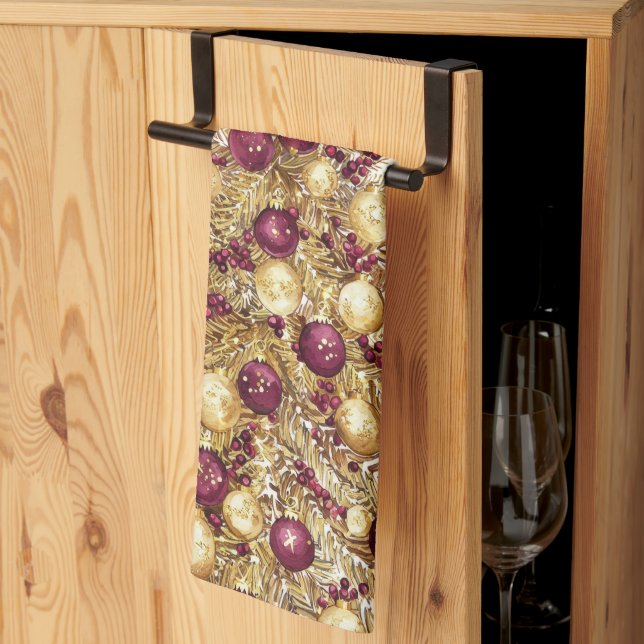 Gold Burgundy Weihnachtsbaum Holiday Kitchen Handt Geschirrtuch (Drittel gefaltet)
