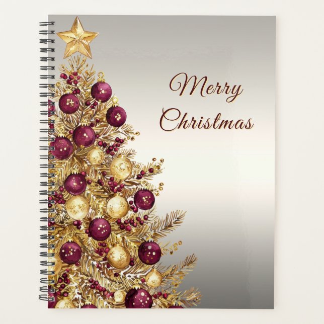 Gold Burgundy Weihnachtsbaum Weihnachtsplaner Planer (Vorderseite)