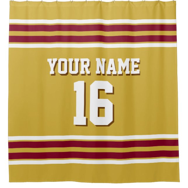 Gold Burgundy White Stripes Sports Jersey Duschvorhang (Vorderseite)