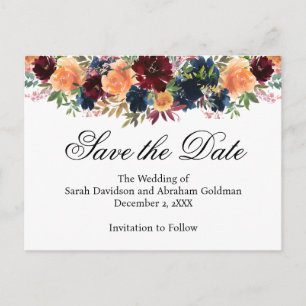 Gold Burgundy Wine Navy Blue Save the Date Postkarte
