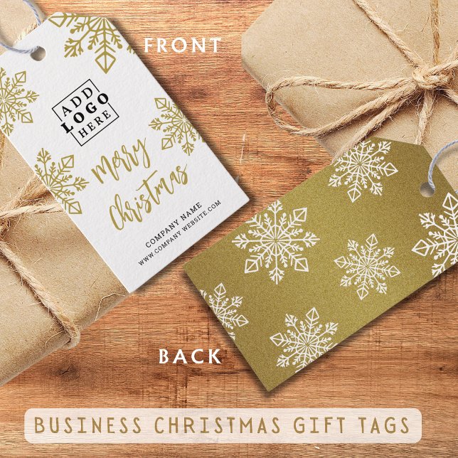 Gold-Business-Logo Frohe Weihnachts-White-Snowflak Geschenkanhänger (Von Creator hochgeladen)