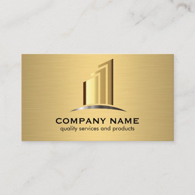 Gold-Business-Logo | Real Anwesen Gebäude Visitenkarte (Vorderseite)