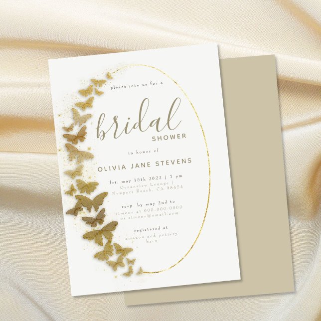 Gold Butterfliegen Elegantes Boho Frame Brautparty Einladung (gold butterflies bridal shower invitation bohemian romantic frame elegant boho modern simple trendy)
