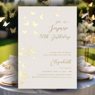 Gold Butterflies Überraschung Party Gold 50. Gebur Folieneinladung