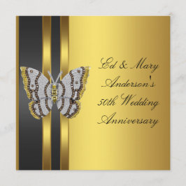 Gold Butterfly 50. Hochzeitsszenario-Party Einladung