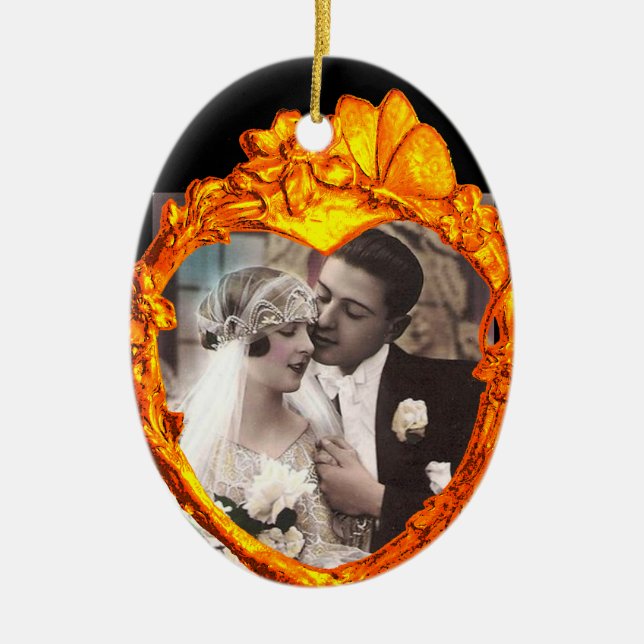 GOLD BUTTERFLY AND FLOWERS HEART FOTO TEMPLATE KERAMIK ORNAMENT (Vorne)