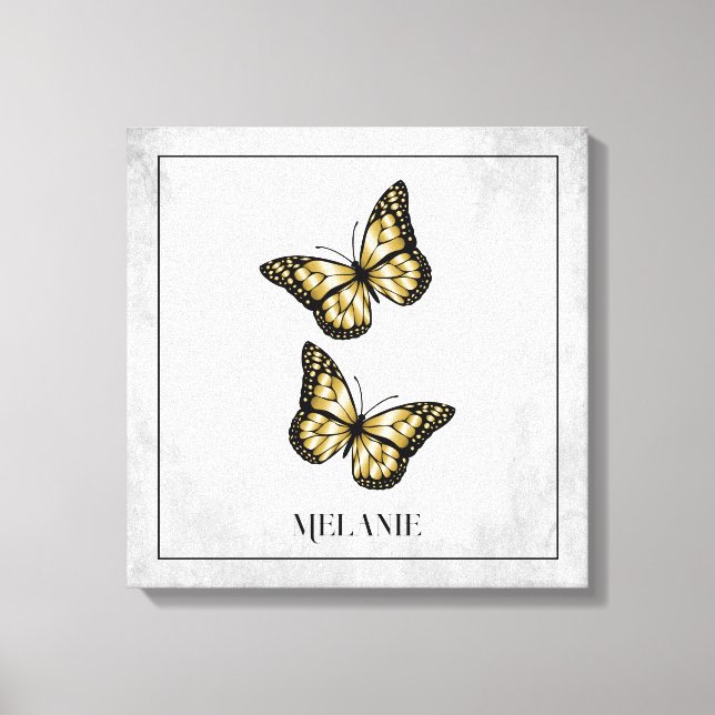 Gold Butterfly Blütenblätter Print Leinwanddruck (Vorderseite)