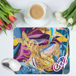 Gold Butterfly Fantasy Monogram Liquid Abstrakt Mousepad