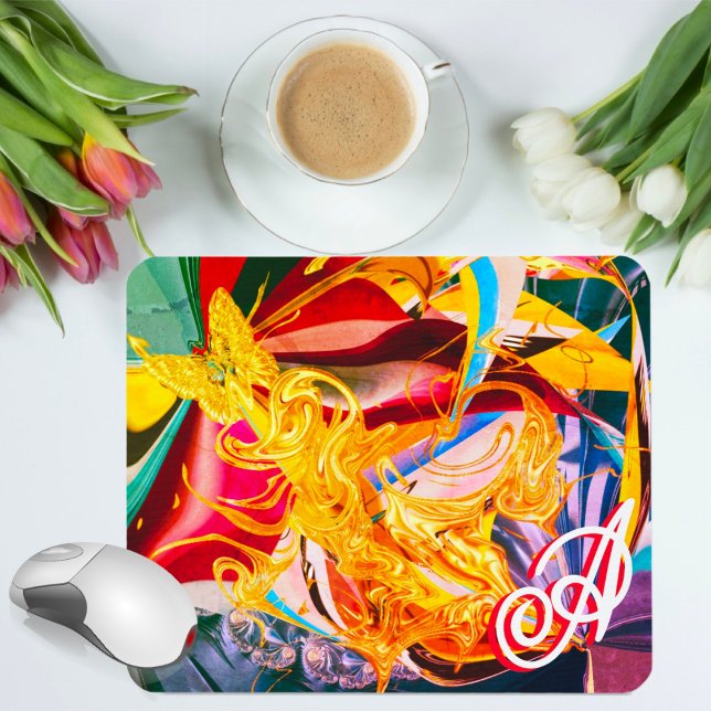 Gold Butterfly Fiery Monogram Liquid Abstrakt Mousepad (Von Creator hochgeladen)