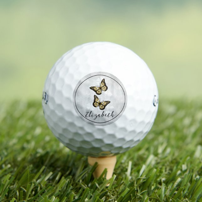 Gold Butterfly Floral Golf Balls Golfball (Insitu T-Shirt)