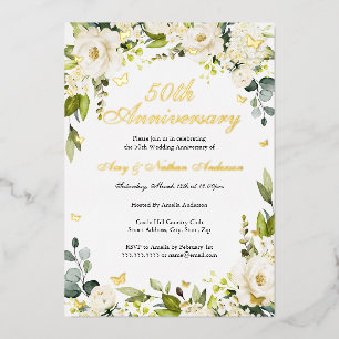 Gold Butterfly Florals 50. Hochzeitstag Folieneinladung