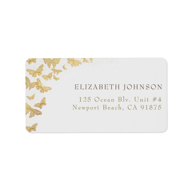 Gold Butterfly Glitzer Boho Chic Rücksendeadresse Adressaufkleber (Vorne)