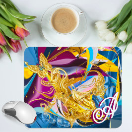 Gold Butterfly Jewel Tone Monogram Liquid Abstrakt Mousepad