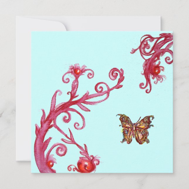 GOLD BUTTERFLY , leuchtend rot blau Einladung (Vorderseite)