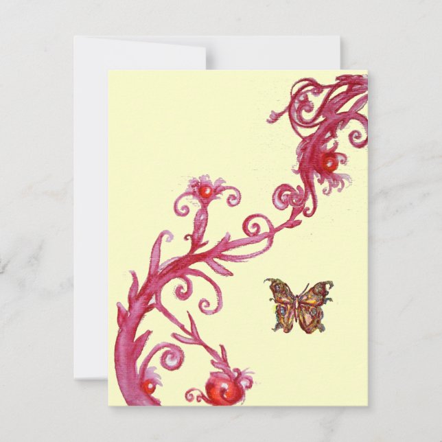 GOLD BUTTERFLY, leuchtend rote Creme Einladung (Vorderseite)