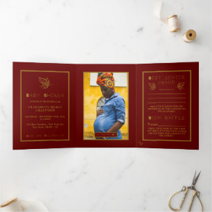 Gold Butterfly, Red & Gold Baby Duschsuite Dreifach Gefaltete Einladung