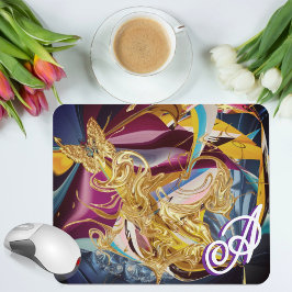 Gold Butterfly Vintag Monogram Liquid Abstrakt Mousepad
