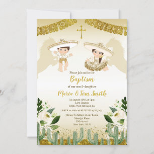 Gold Cactus Birthday Taufe Fiesta Twin Einladung