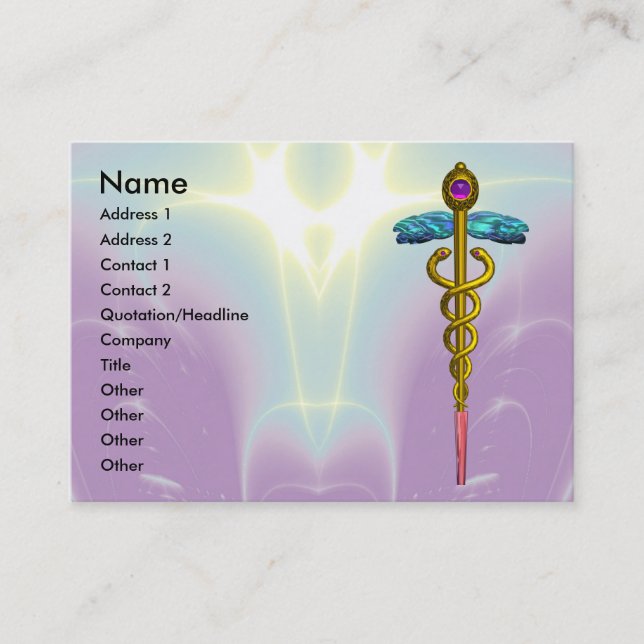 GOLD CADUCEUS, ARZT, MEDIZINISCHER DIENST Lila Aqu Visitenkarte (Vorderseite)