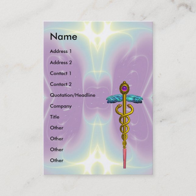 GOLD CADUCEUS,ARZT,MEDIZINISCHER DIENST,Lila Aquam Visitenkarte (Vorderseite)