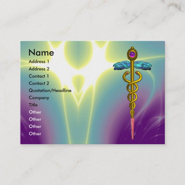 GOLD CADUCEUS, ARZT, MEDIZINISCHER DIENST Lila Gre Visitenkarte (Vorderseite)