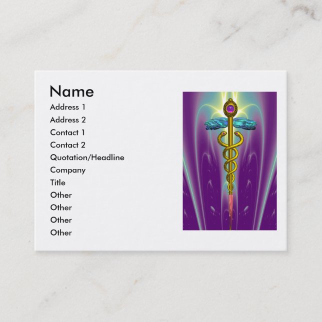 GOLD CADUCEUS, ARZT, MEDIZINISCHER DIENST Lila Gre Visitenkarte (Vorderseite)