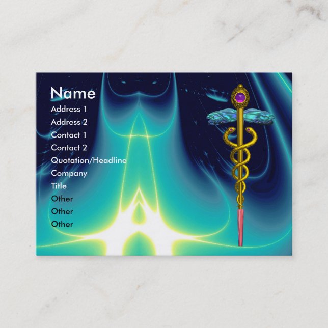 GOLD CADUCEUS ARZT, MEDIZINISCHES SYMBOL Blau Türk Visitenkarte (Vorderseite)