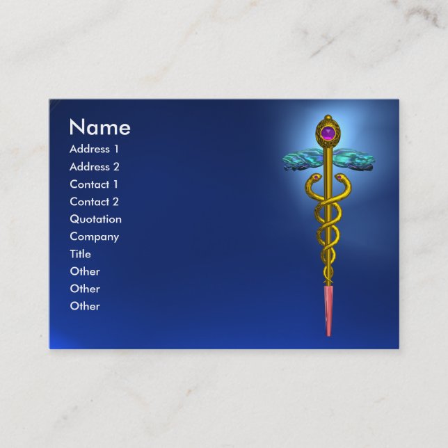 GOLD CADUCEUS, ARZT, MEDIZINISCHES SYMBOL Blue Sap Visitenkarte (Vorderseite)