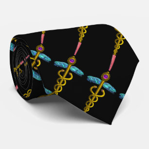 GOLD CADUCEUS, ARZT, MEDIZINISCHES SYMBOL, schwarz Krawatte
