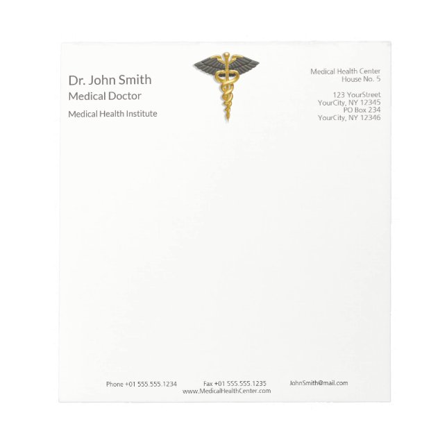 Gold Caduceus Black Wings Elegante Klasse Medical Notizblock (Vorderseite)