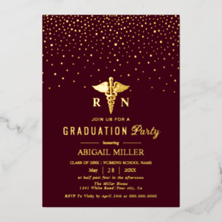 Gold caduceus burgundy Class Of 2026 graduation  Folieneinladung