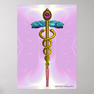 GOLD CADUCEUS Doktor, Medizinisches Symbol Licht R Poster