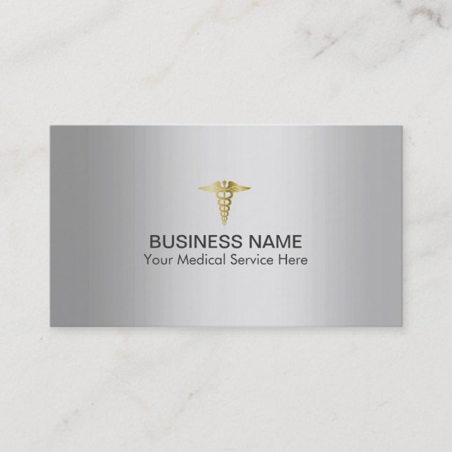 Gold Caduceus Elegant Silver Medical Billing Visitenkarte (Vorderseite)