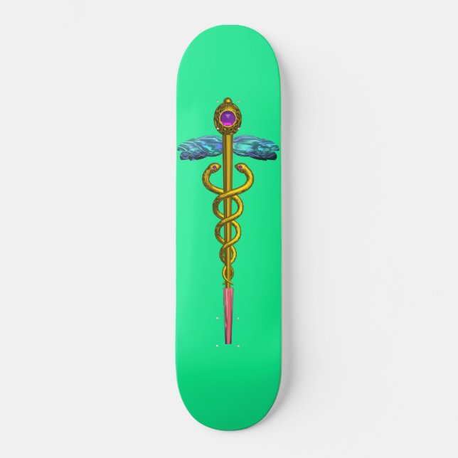 GOLD CADUCEUS, grün Skateboard (Vorderseite)