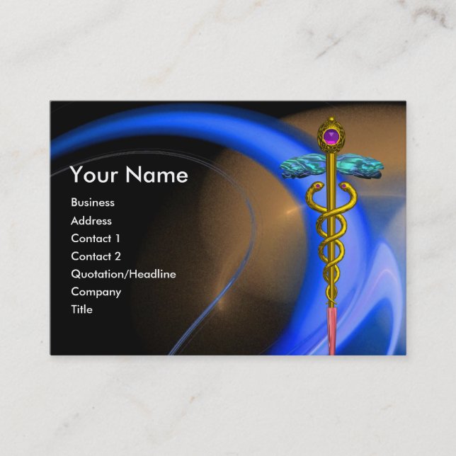 GOLD CADUCEUS IN BLUE PINK YELLOW FRAKTAL WIRBEL VISITENKARTE (Vorderseite)