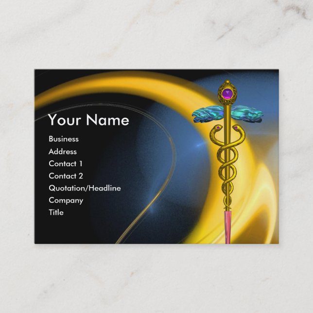 GOLD CADUCEUS IN BLUE YELLOW FRAKTAL WIRBEL VISITENKARTE (Vorderseite)