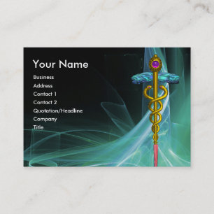 GOLD CADUCEUS IN GRÜNBLAUE AQUAMARINEN LICHTWELLE VISITENKARTE