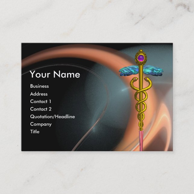 GOLD CADUCEUS IN PINK-WIRBEL, WEISS, GRAU, FRAKTAL VISITENKARTE (Vorderseite)