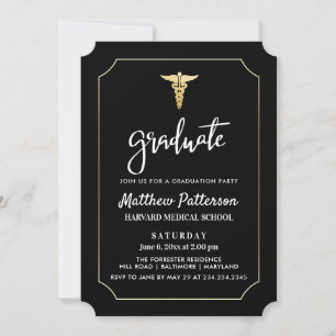 Gold Caduceus Medical Graduate Black Gold Einladung